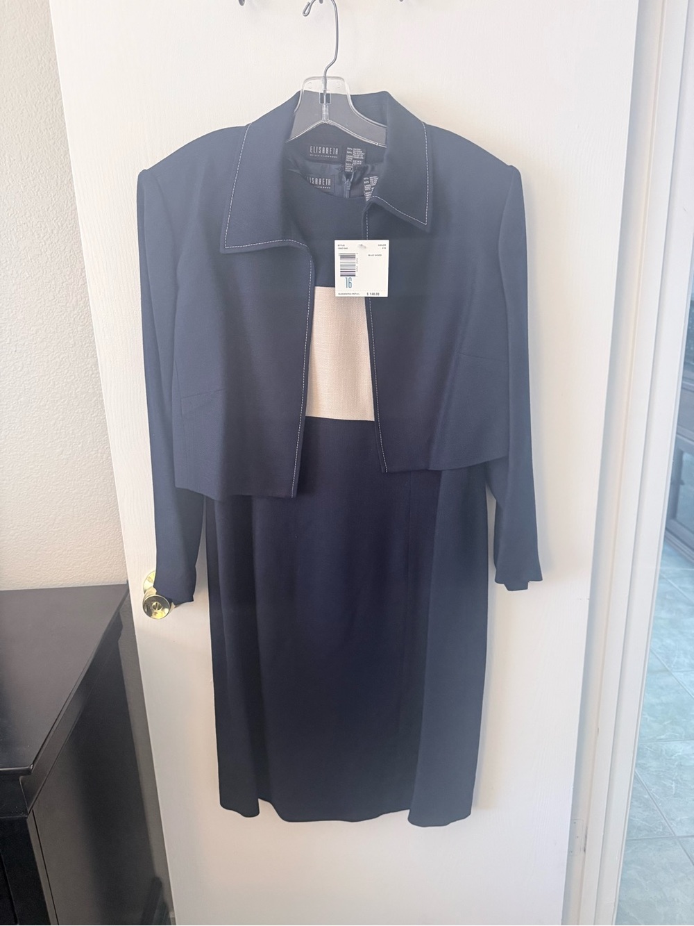 Elisabeth by Liz Claiborne Navy and Cream Midi Dress with Matching Jacket